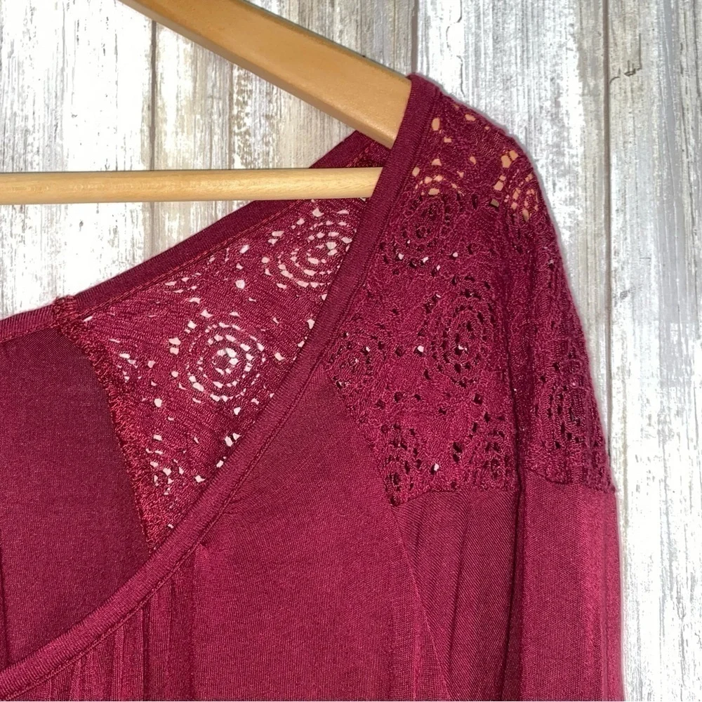 Maurices Red Lace Shoulder Raw Hem Blouse - Picture 2 of 6